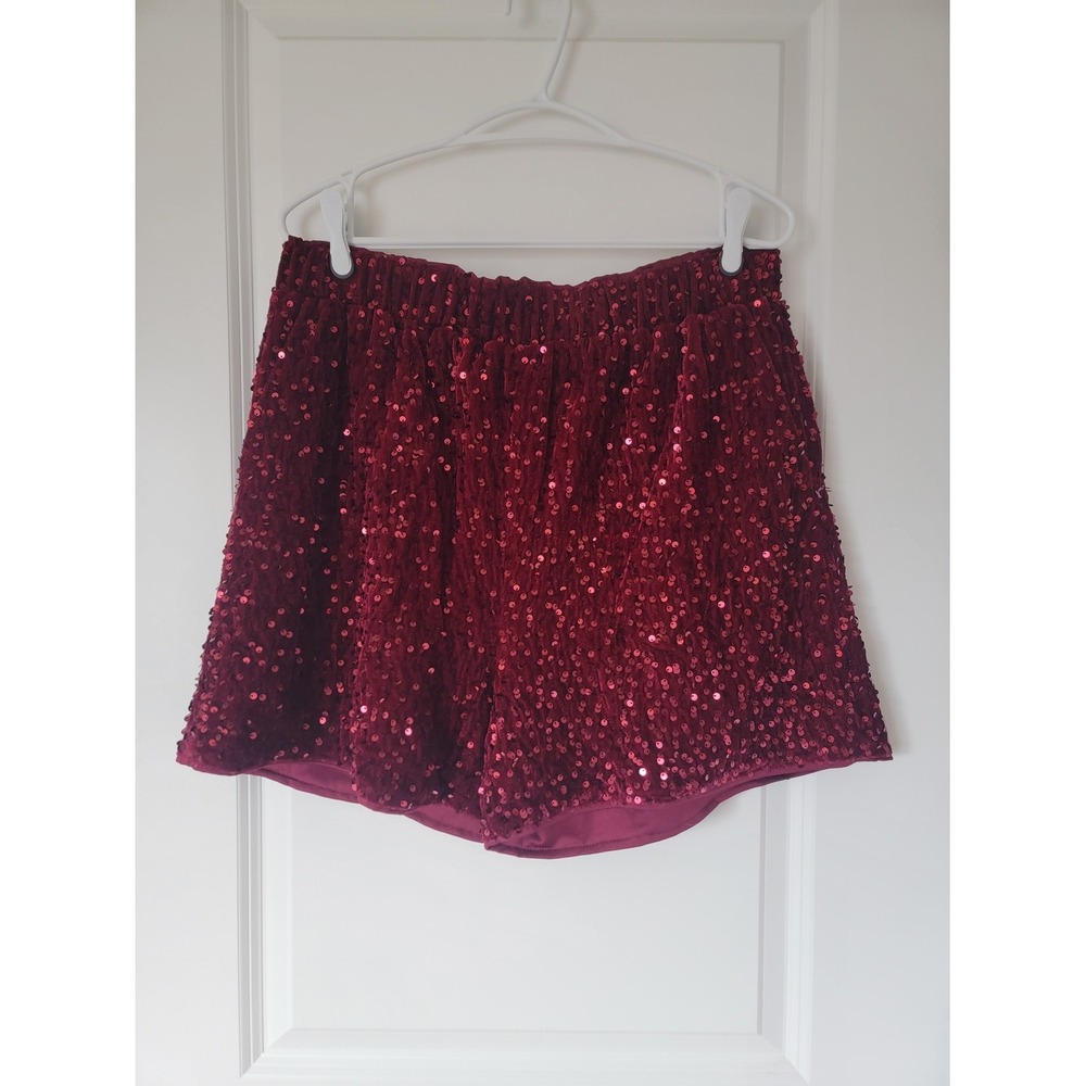 Cupshe Burgundy Sequin Velvet Shorts